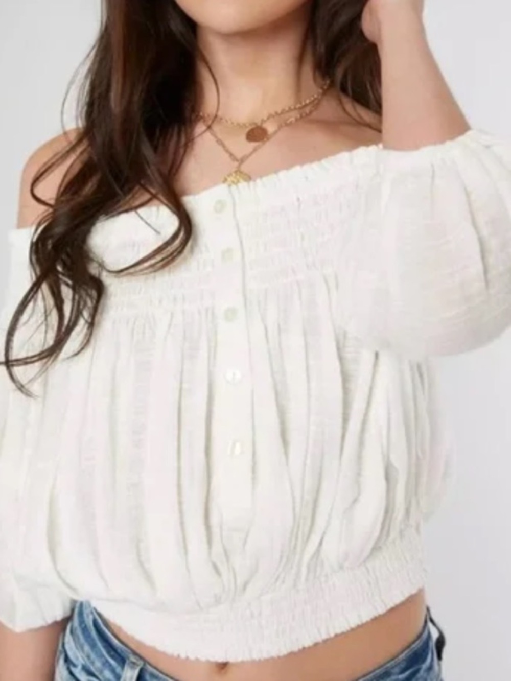 NWT Free People dancing till dawn White Off-the-Shoulder Cropped  blouse XS or S - Picture 3 of 11
